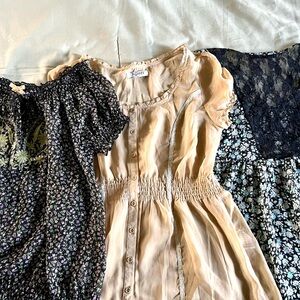 Lot of 3 summer short sleeve blouses, “Romy”, “Elodie”, “Mine”, polyester tops.